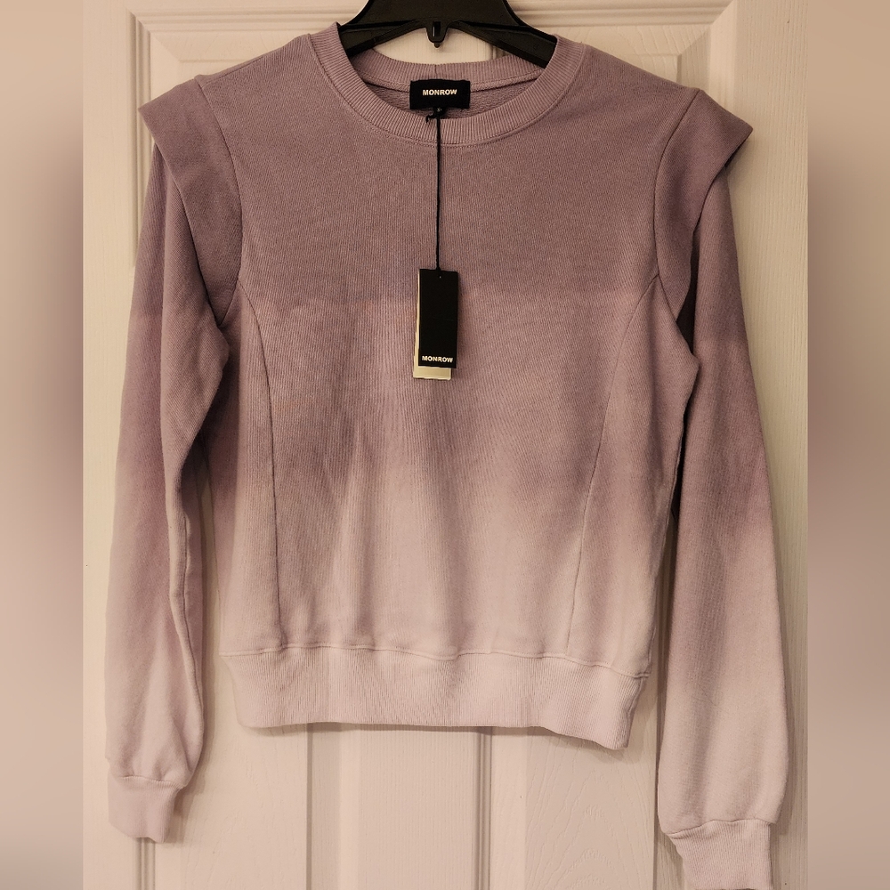 MONROW Purple Ombre Wash Ruffle-Shoulder Sweatshirt | Size S - Picture 2 of 8